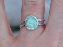 Load image into Gallery viewer, Aqua Sea Glass Double Sterling Silver Ring
