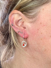 Load image into Gallery viewer, Orange Sea Glass Sterling Silver Hoop Dangles
