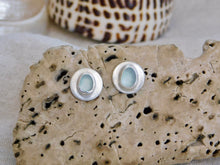 Load image into Gallery viewer, Aqua Sea Glass Brushed Sterling Silver Studs
