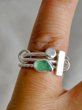 Load image into Gallery viewer, Light Green Sea Glass Triple Sterling Silver Ring
