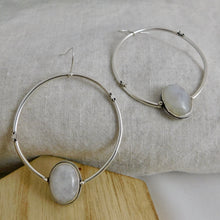 Load image into Gallery viewer, Rainbow Moonstone North Star Sterling Silver Hoop Dangles
