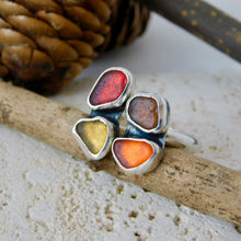 Load image into Gallery viewer, Four Autumn Colours Sea Glass Sterling Silver Cuff Ring
