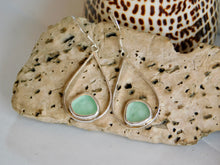Load image into Gallery viewer, Aqua Sea Glass Pear Shaped Sterling Silver Dangles
