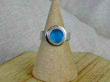 Load image into Gallery viewer, Bright Blue Sea Glass Sterling Silver Ring
