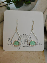 Load image into Gallery viewer, Aqua Sea Glass Pear Shaped Sterling Silver Dangles
