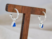 Load image into Gallery viewer, Blue Sea Glass Sterling Silver Stud Hoops
