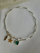 Load image into Gallery viewer, Wavy Sea Glass Charm Sterling Silver Bangle
