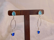Load image into Gallery viewer, Two Blues Sea Glass Sterling Silver Stud Dangles
