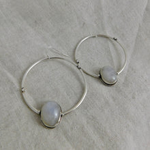 Load image into Gallery viewer, Rainbow Moonstone North Star Sterling Silver Hoop Dangles
