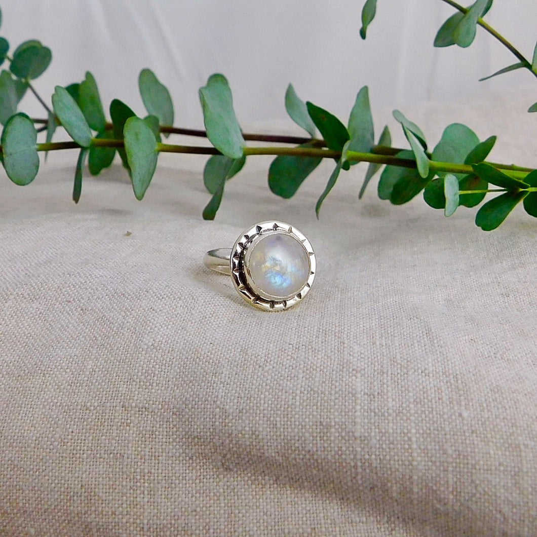 Rainbow Moonstone Oxidised Sterling Silver Ring