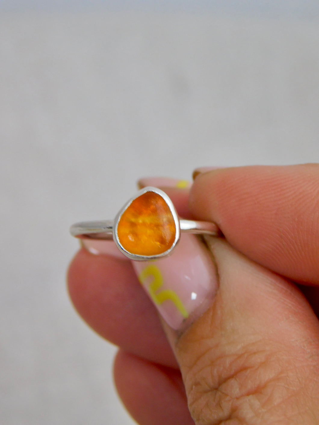 Ready To Wear Orange Sea Glass Sterling Silver Stacking Ring