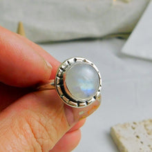 Load image into Gallery viewer, Rainbow Moonstone Oxidised Sterling Silver Ring
