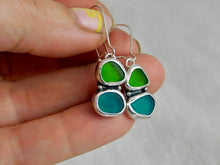 Load image into Gallery viewer, Double Green Sea Glass Sterling Silver Studs Dangles
