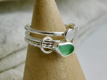 Load image into Gallery viewer, Light Green Sea Glass Triple Sterling Silver Ring
