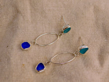 Load image into Gallery viewer, Two Blues Sea Glass Sterling Silver Stud Dangles
