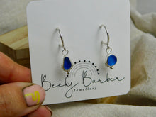 Load image into Gallery viewer, Blue Sea Glass Sterling Silver Hoop Dangles

