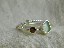Load image into Gallery viewer, Aqua Sea Glass and Rainbow Moonstone Triple Sterling Silver Ring
