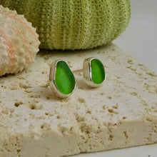 Load image into Gallery viewer, Light Green Sea Glass Sterling Silver Studs
