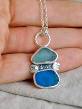 Load image into Gallery viewer, Blue Sea Glass Cresent Moon Sterling Silver Pendant
