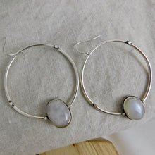 Load image into Gallery viewer, Rainbow Moonstone North Star Sterling Silver Hoop Dangles
