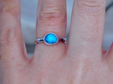 Load image into Gallery viewer, Bright Blue Aztec Stamped Sea Glass Sterling Silver Ring

