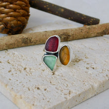 Load image into Gallery viewer, Fallen Leaves Triple Sea Glass Sterling Silver Cuff Ring
