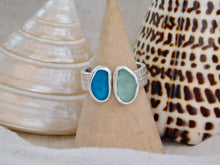 Load image into Gallery viewer, Aqua and Teal Sea Glass Sterling Silver Cuff Ring
