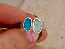 Load image into Gallery viewer, Aqua and Teal Sea Glass Sterling Silver Cuff Ring
