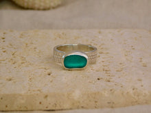 Load image into Gallery viewer, Teal Sea Glass Chunky Sterling Silver Ring
