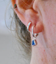 Load image into Gallery viewer, Blue Sea Glass Sterling Silver Stud Hoops
