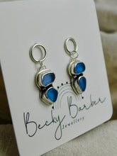 Load image into Gallery viewer, Double blue Sea Glass Sterling Silver Studs Dangles
