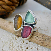 Load image into Gallery viewer, Fallen Leaves Triple Sea Glass Sterling Silver Cuff Ring
