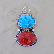 Load image into Gallery viewer, Chunky Sponge Coral and Turquoise Sterling Silver Pendant
