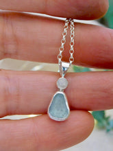 Load image into Gallery viewer, Aqua Sea Glass and Rainbow Moonstone Sterling Silver Pendant
