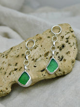 Load image into Gallery viewer, Green Sea Glass Sterling Silver Studs Dangles
