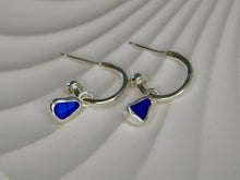 Load image into Gallery viewer, Blue Sea Glass Sterling Silver Stud Hoops
