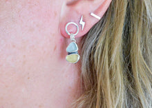 Load image into Gallery viewer, Aqua and Yellow Sea Glass Sterling Silver Stud Dangles
