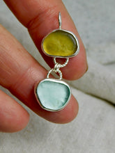Load image into Gallery viewer, Yellow and Aqua Sea Glass Sterling Silver Pendant

