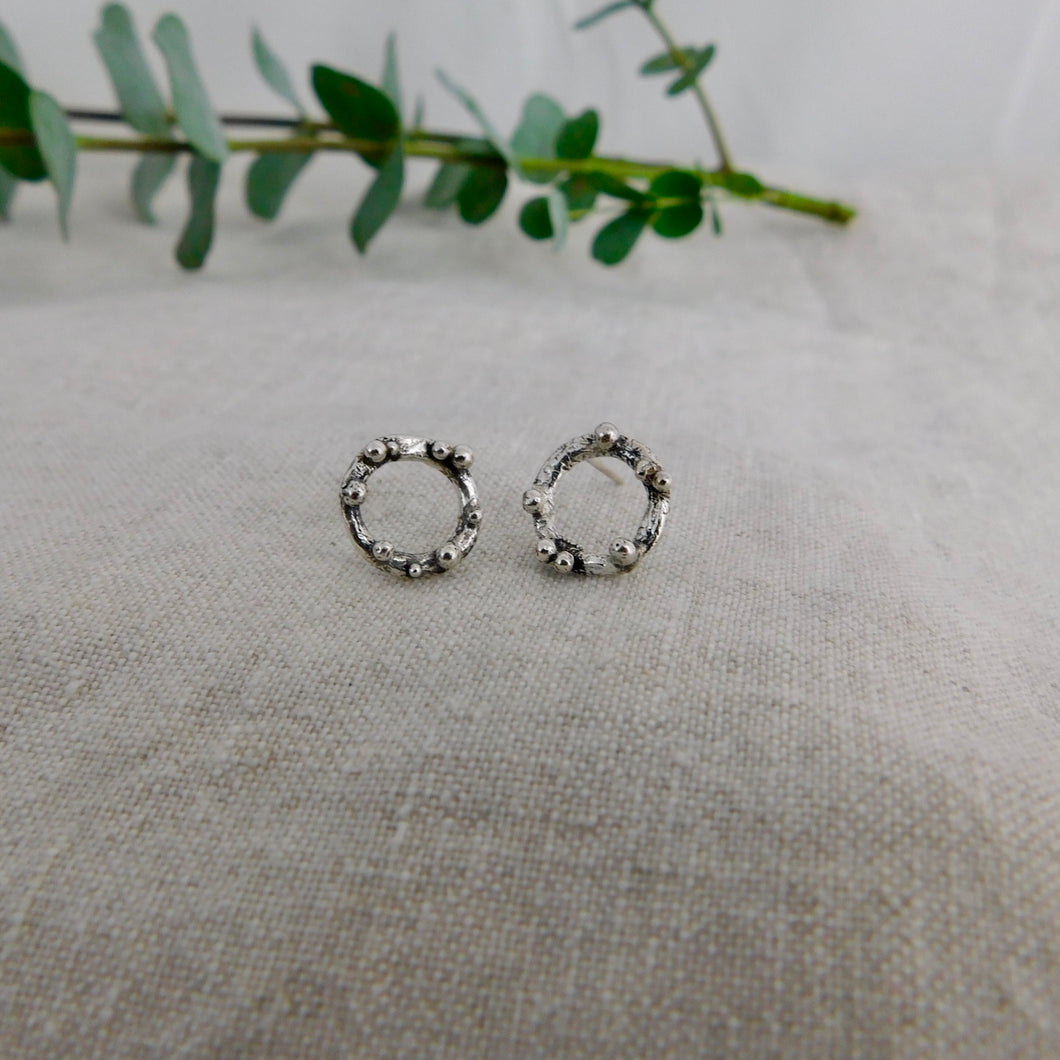 Large Sea Foam Circle Sterling Silver Studs