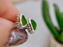 Load image into Gallery viewer, Olive Green Sea Glass Sterling Silver Studs
