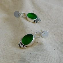 Load image into Gallery viewer, Bright Green Glass Sea Studs Sterling Silver Dangles
