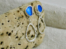 Load image into Gallery viewer, Bright Blue Sea Glass Sterling Silver Stud Dangles
