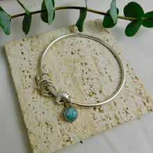 Load image into Gallery viewer, Chunky Larimar Charm Sterling Silver Bangle
