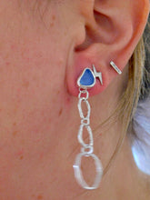 Load image into Gallery viewer, Cornflower Blue Sea Glass Sterling Silver Statement Stud Dangles
