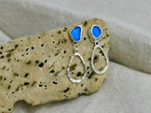 Load image into Gallery viewer, Bright Blue Sea Glass Sterling Silver Stud Dangles
