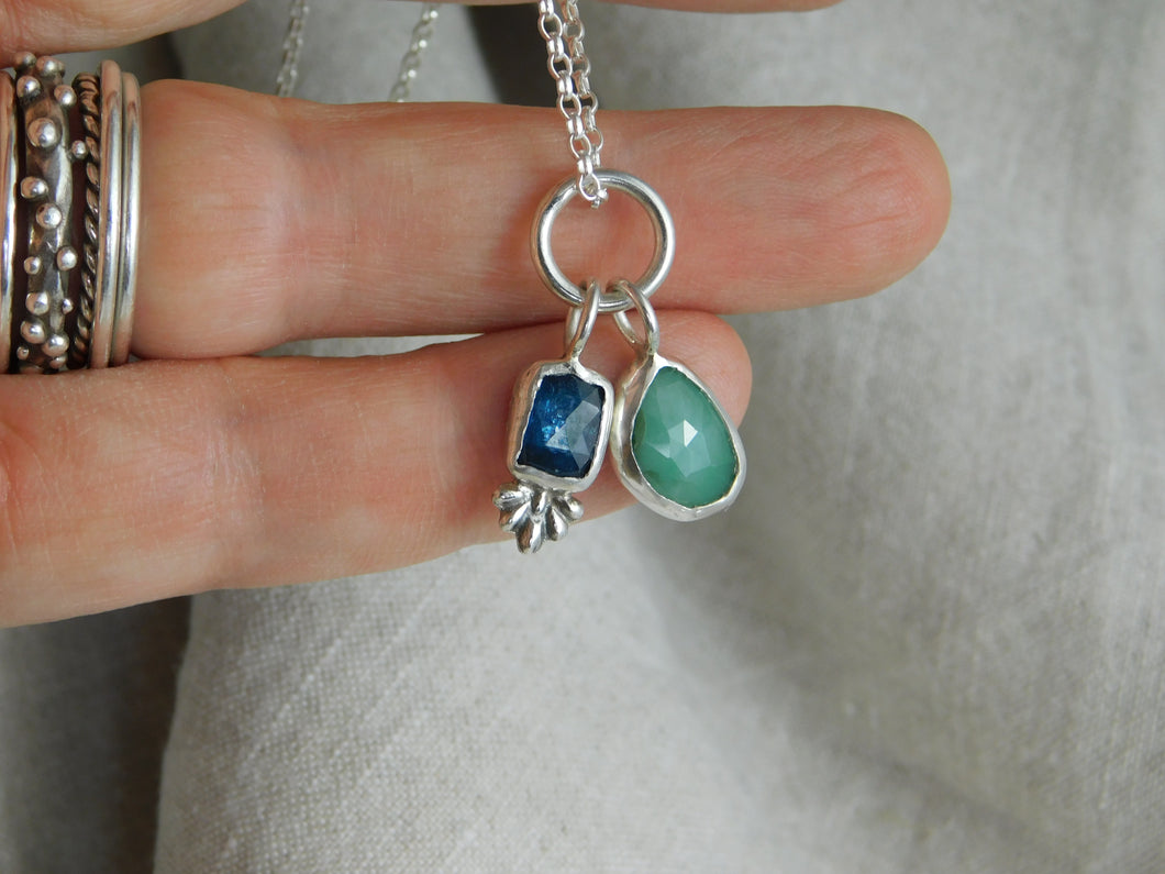 Emerald and Kyanite Charm Sterling Silver Pendant