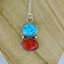 Load image into Gallery viewer, Chunky Sponge Coral and Turquoise Sterling Silver Pendant
