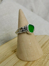 Load image into Gallery viewer, Bright Green Sea Glass Sterling Silver Ring
