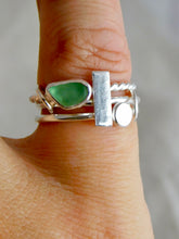 Load image into Gallery viewer, Light Green Sea Glass Triple Sterling Silver Ring
