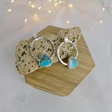 Load image into Gallery viewer, Iranian Turquoise Boho Sterling Silver Hoop Studs
